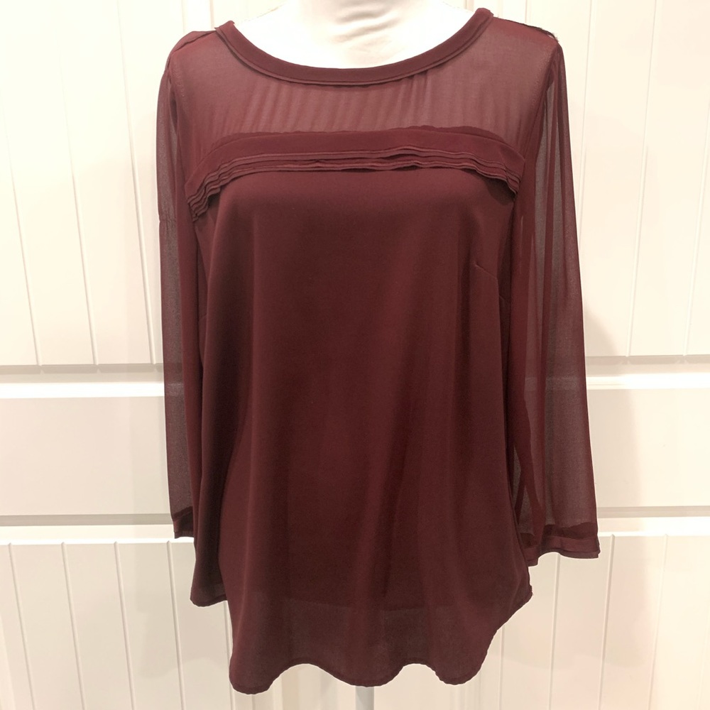 Ann Taylor Burgundy Blouse w/Sheer Arms & Neckline